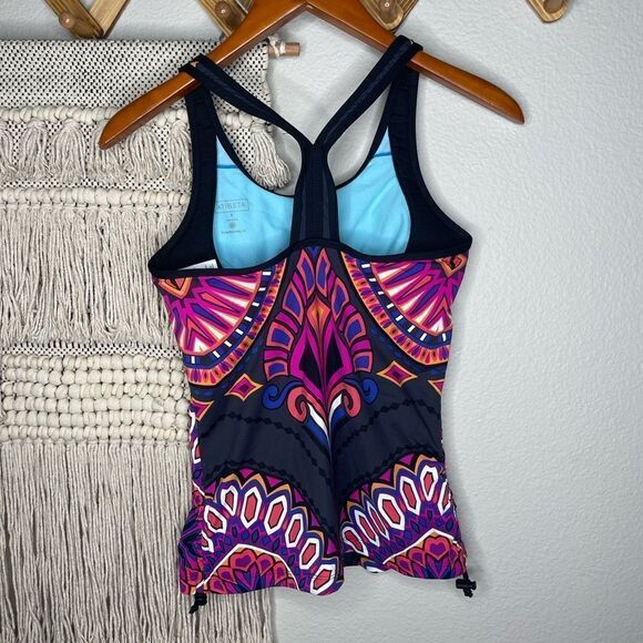 Athleta Rapanui Ready to Run Pink Grey Paisley Tankini Top - Picture 2 of 7